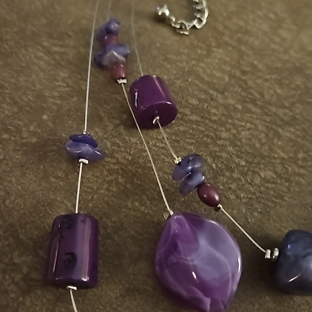 CHICO'S Purple Beaded Station Illusion Floating Layered Festival Necklace